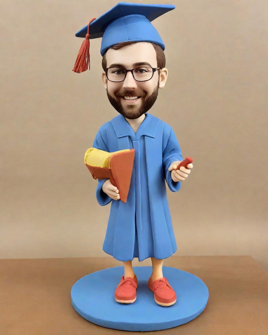 Breaking News: Personalized Bobbleheads Take Over Graduation Gifts,Graduation Day Surprise: My Mini-Me in a Blue Gown
