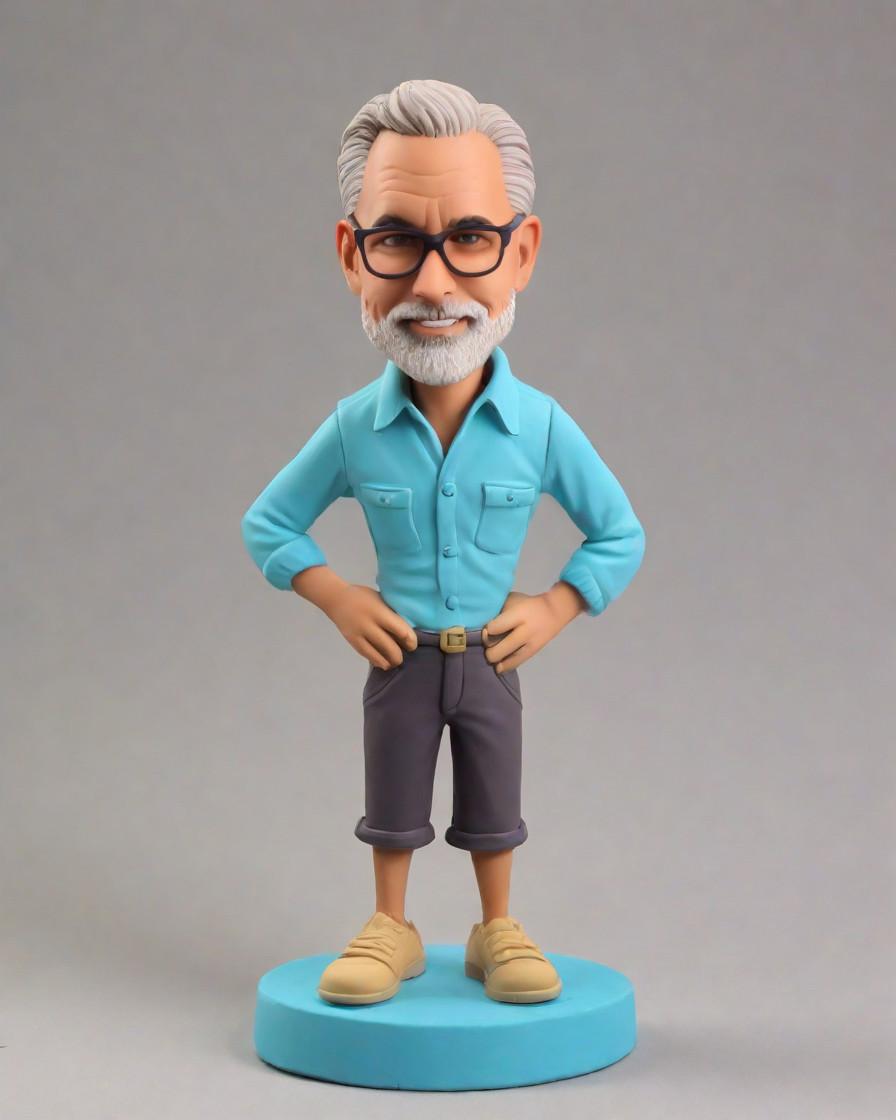 Fashion Insider's Scoop: The Unexpected Trend of Bobblehead-Inspired Casual Wear,Blue Overalls, Black Pants, and a Mini-Me: A Casual Outfit for the Modern Gentleman