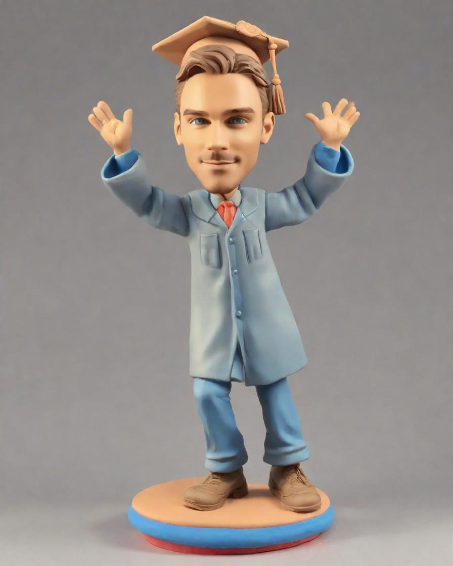 Customized Graduation Figurines: A Fan's Dream Come True,Throwing My Cap to the Sky: A Grad's Personalized Bobblehead Adventure