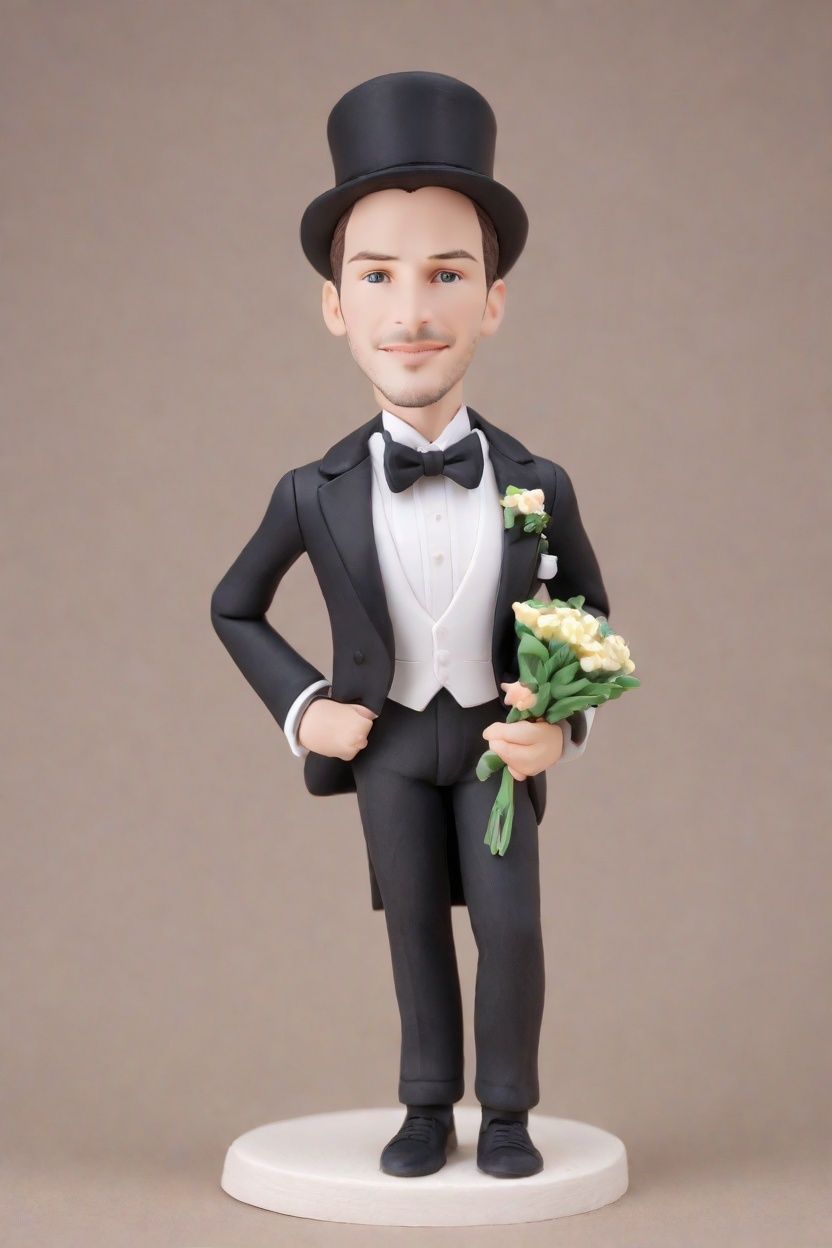 Trend Alert: Custom Bobblehead Dolls for the Modern Groom in a Tuxedo with Sneakers
