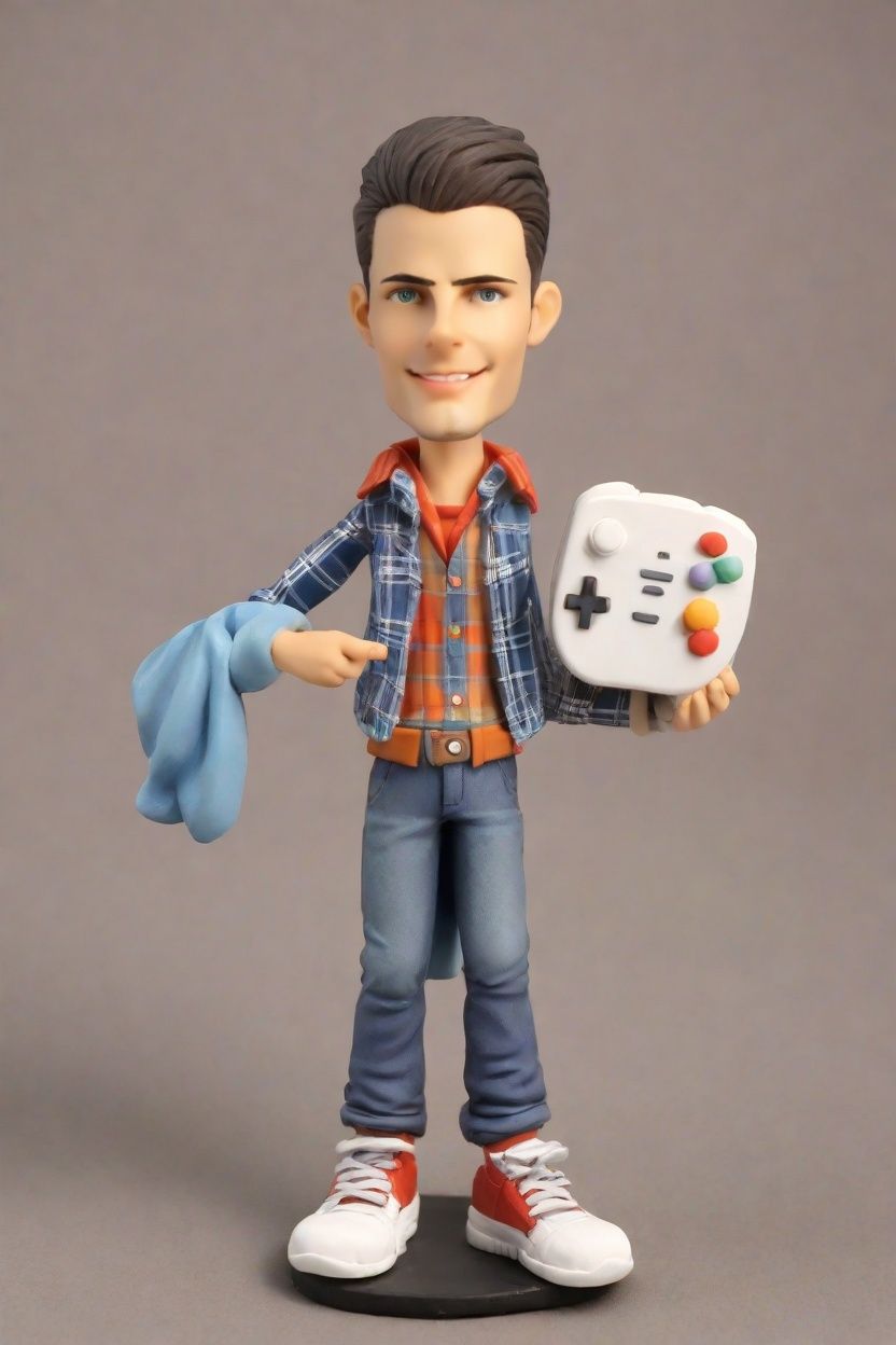 Discovering the Ultimate Gaming Bobblehead: A Casual Flannel-Clad Hero with a VR Twist