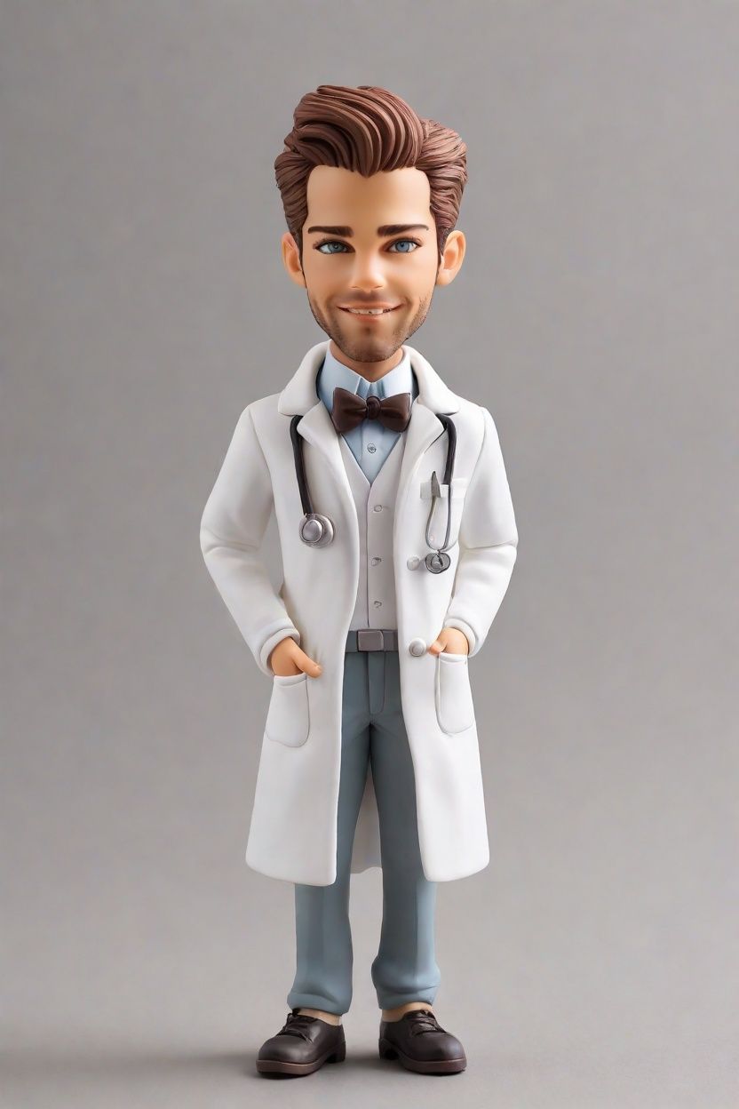 The Secret Life of Doctor Bobbleheads: A Lab Coat, Superhero T-Shirt, and a Cheeky Grin