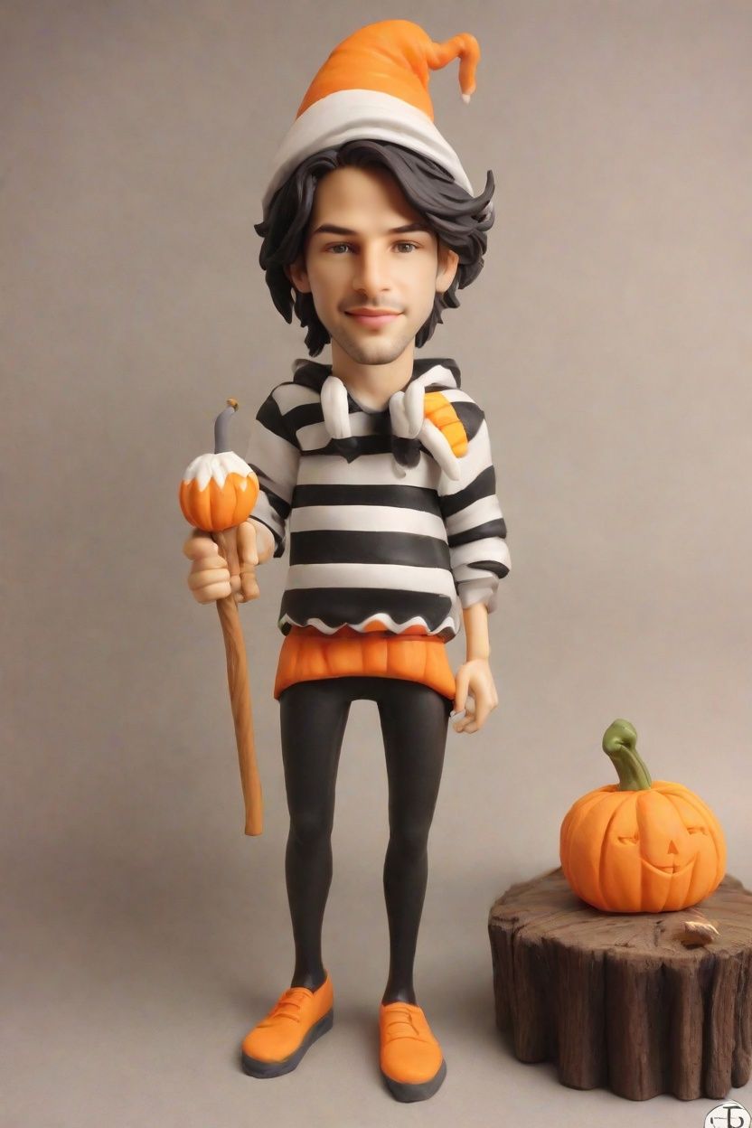 Grinning Pumpkin-Hoodie Bobblehead: A Halloween Custom Figurine That's Witchily Chic