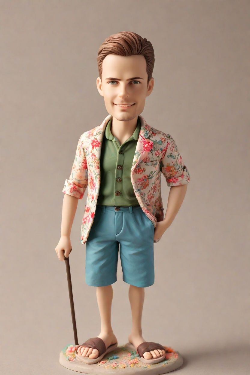 The Ultimate Retirement Gift: A Custom Bobblehead Doll in Floral Print Blazer and Hawaiian Shirt