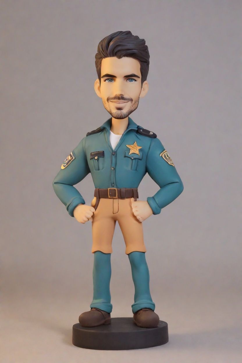 The Playful Protector: A Bobblehead Policeman with a Superhero Twist