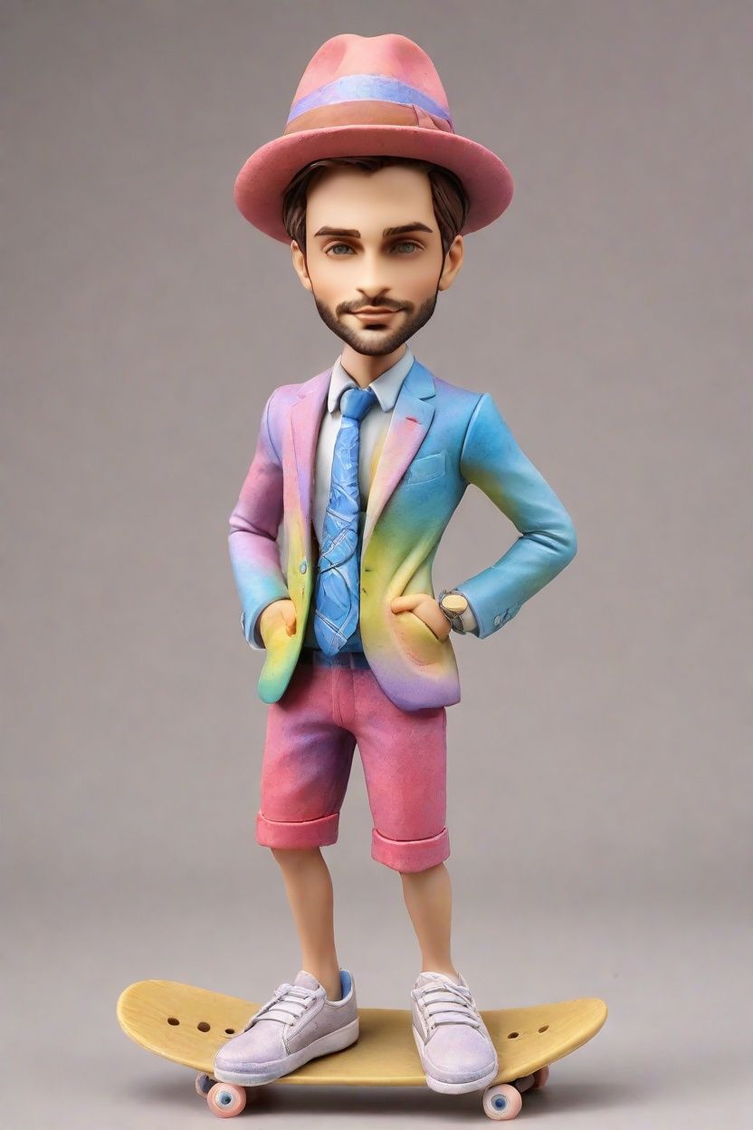 Discovering the Art of Bobblehead Fashion: A Neon Tie-Dye Skateboarder's Custom Doll