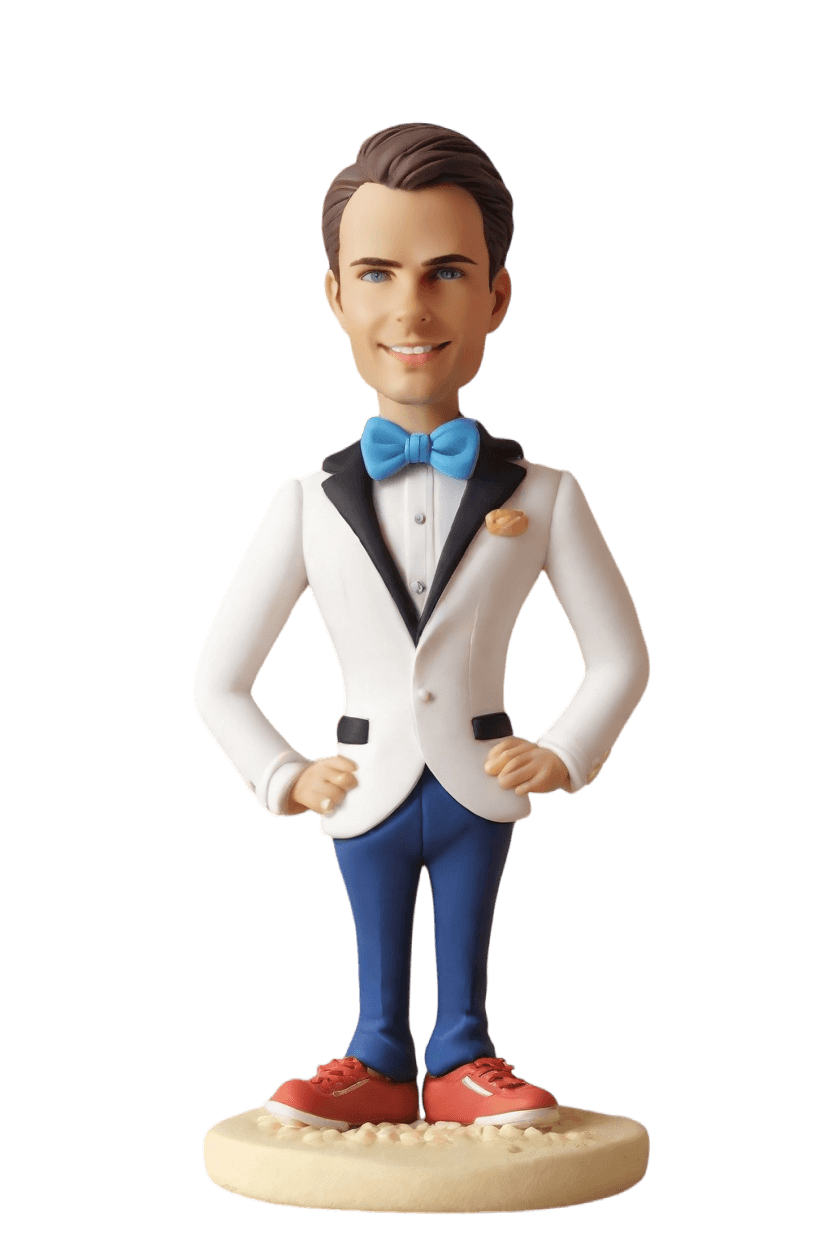 Custom Engagement Charm Tux Bobblehead