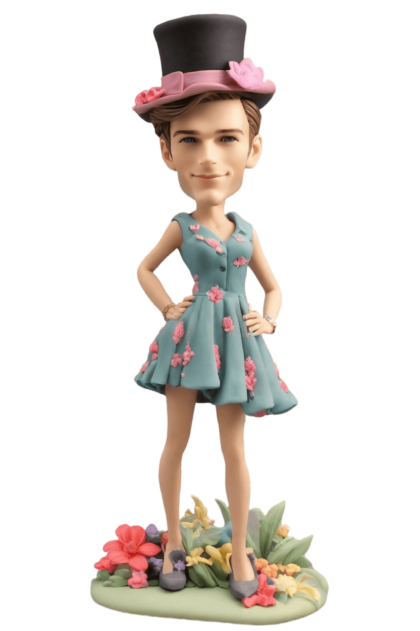 Custom Playful Pose Bobblehead - Floral Fun