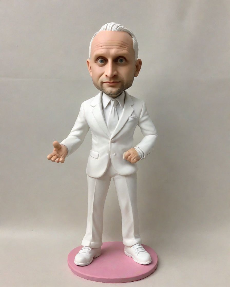 The Ultimate Boss's Day Tribute: A Custom Bobblehead in a Dapper White Suit