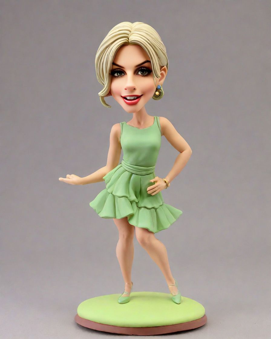 A Fashionista's Dream: My Custom Bobblehead in a Trendy Green Skirt
