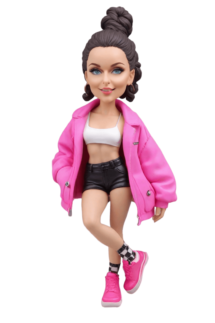 custom Confident Fashionista bobblehead,She Created a Neon Pink Bobblehead Doll!