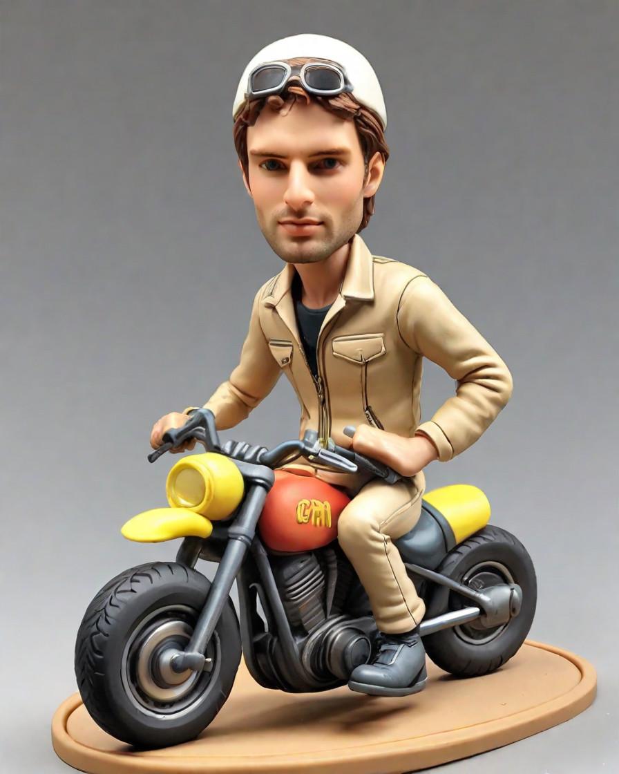 Riding into the Sunset with My Denim-Clad Bobblehead,Adventure Awaits: My Personalized Bobblehead Figurine Journey