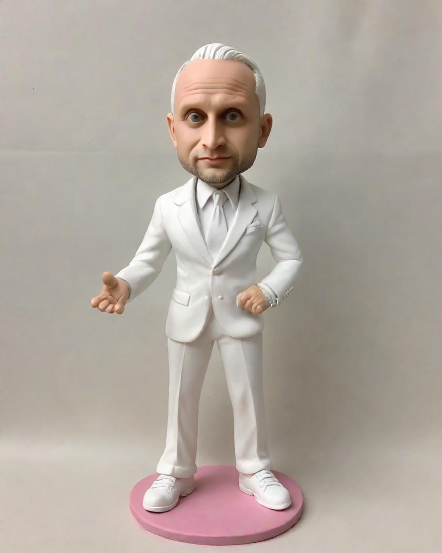 The Ultimate Boss's Day Tribute: A Custom Bobblehead in a Dapper White Suit,He's the Boss of My Heart: A Personalized Bobblehead for the Ultimate Boss